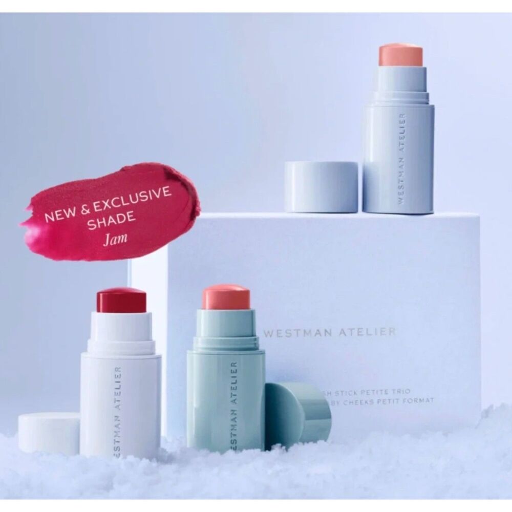 Westman Atelier Petite Baby Cheeks Blush Stick Trio Set NIB Jam,Petal,Chouchette